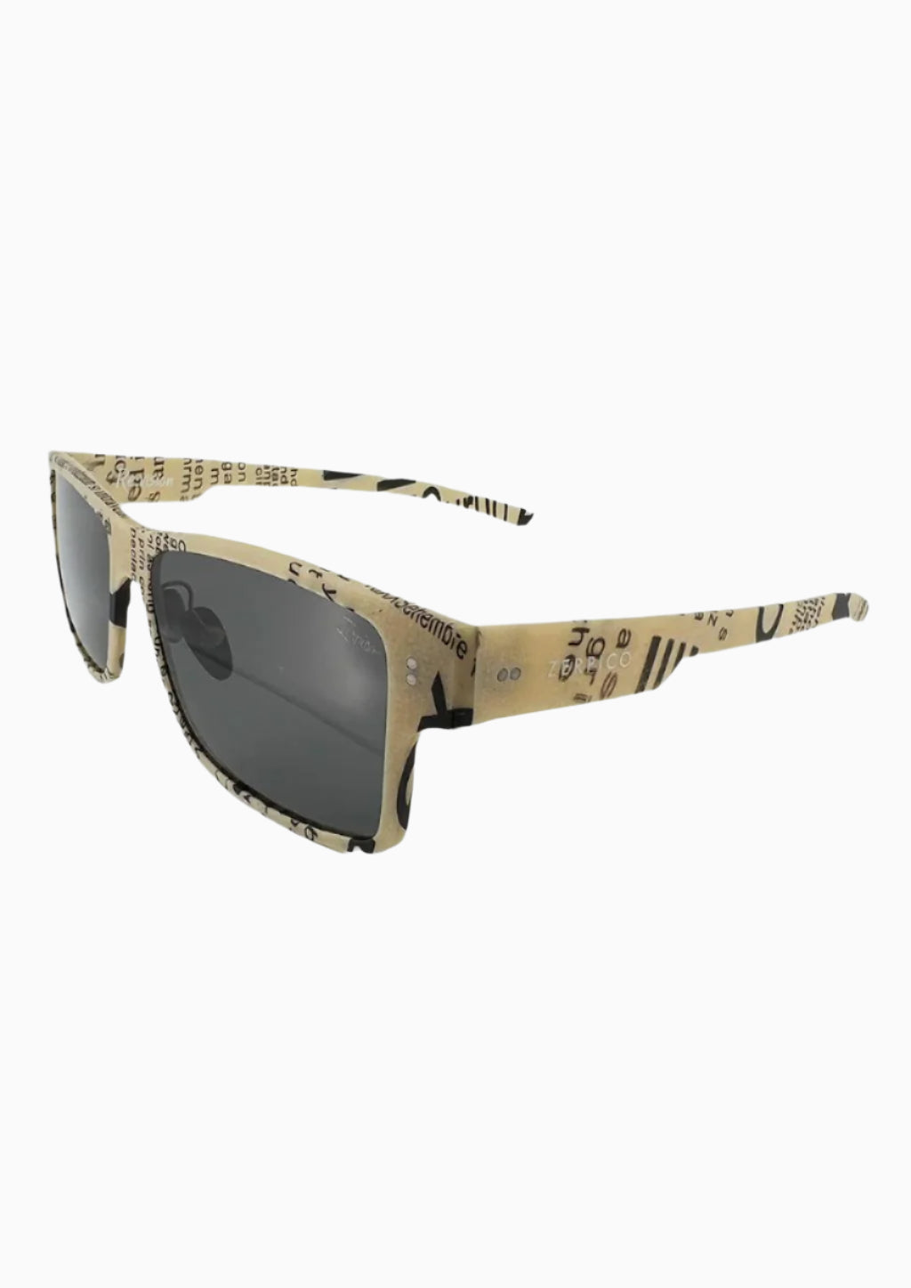 Zerpico ReVision Square Eco-Friendly Recycled Paper Sunglasses - Model: Raw Paper Frame - Black/Grey Lens (Angled View) available at SOLEVYN